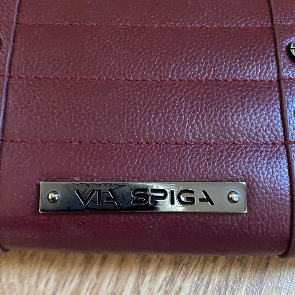 Via Spiga Burgundy Leather Zip-Around Wallet | 7.5” | Multiple Card Slots